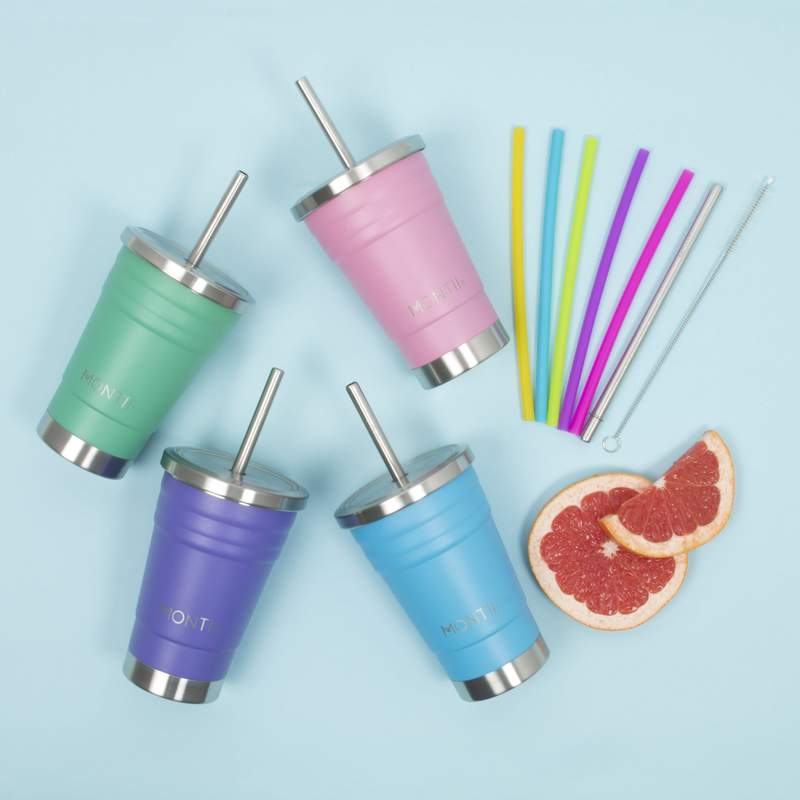 MontiiCo Kids Smoothie Cup | 275ml with stainless steel and Silicone straw